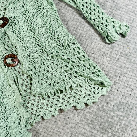 vintage y2k light green crochet boho slouchy open front cardigan knit sweater xl - Picture 2 of 7